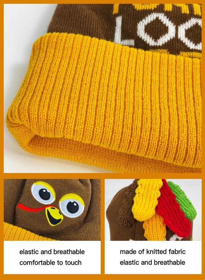 Dkomekii Thanksging Turkey Run Beanie Hat Turkey Running Hats Pom Poms for Men Women Runners Role Play Knitted Cap - Image 4